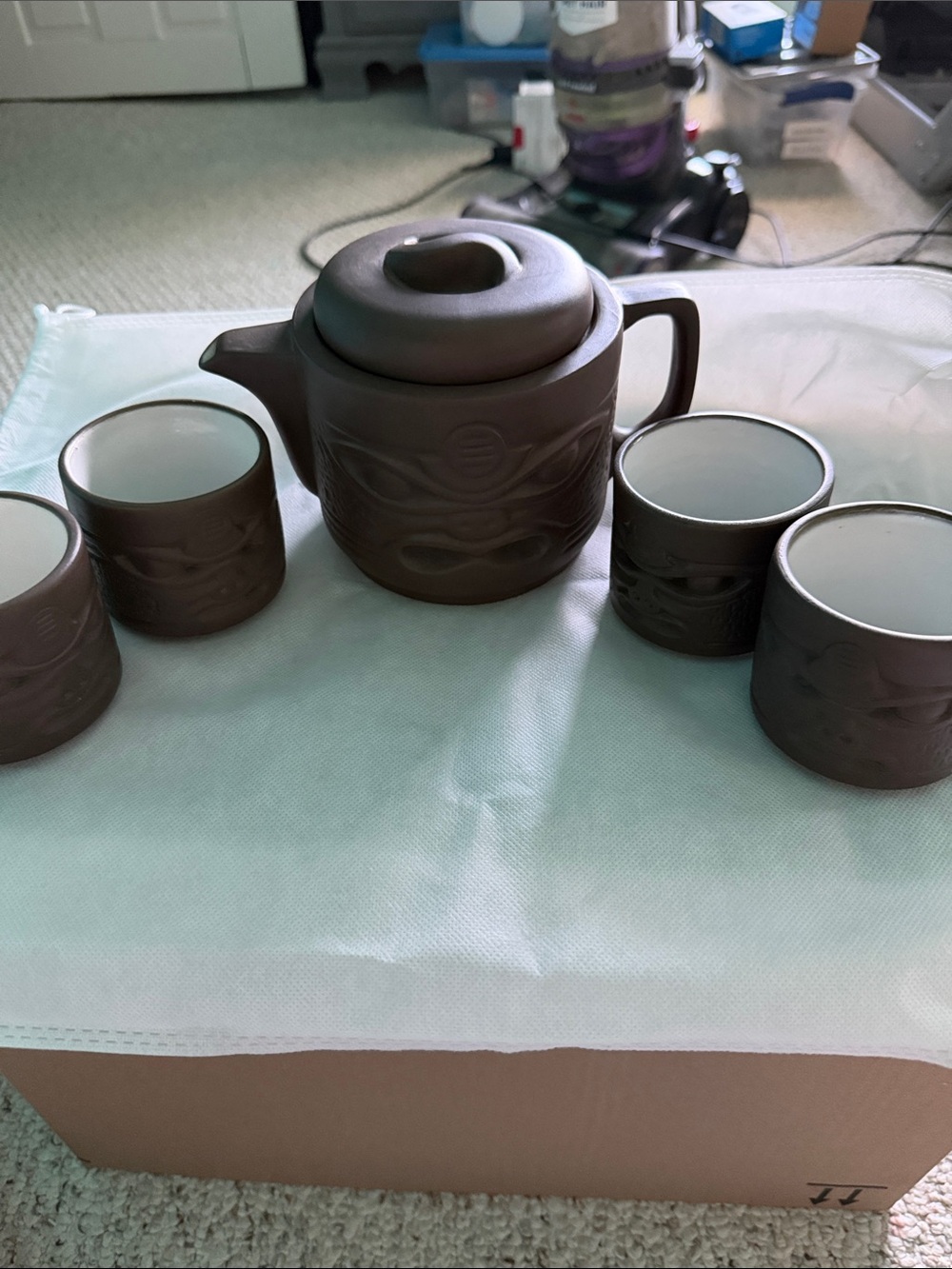 Tiki Zisha Two Faced Tea Set. Teapot Set with Four Cups